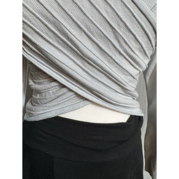 Vintage Guess Cross Front Long Sleeves Rib Knit Wrap Sweater Baby Blue Cropped - Picture 3 of 11